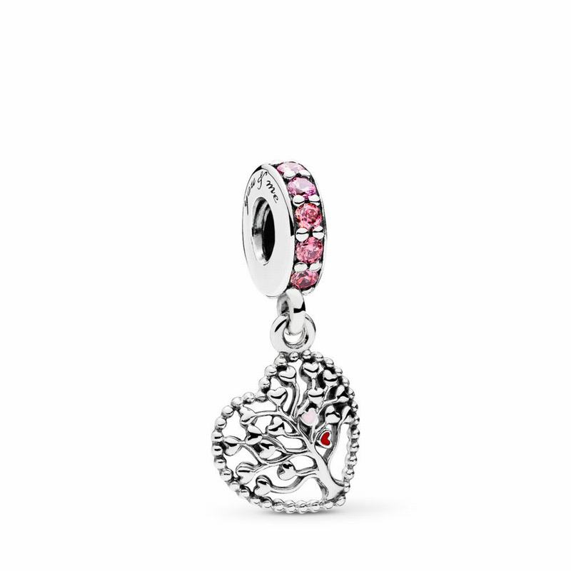 Pandora Pink Family Tree Dangle Charm - Sterling Silver/Enamel/Pink/Cubic Zirconia - Canada | BW1340